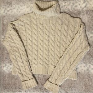Hippie Rose Beige Cable Knit Turtleneck Sweater